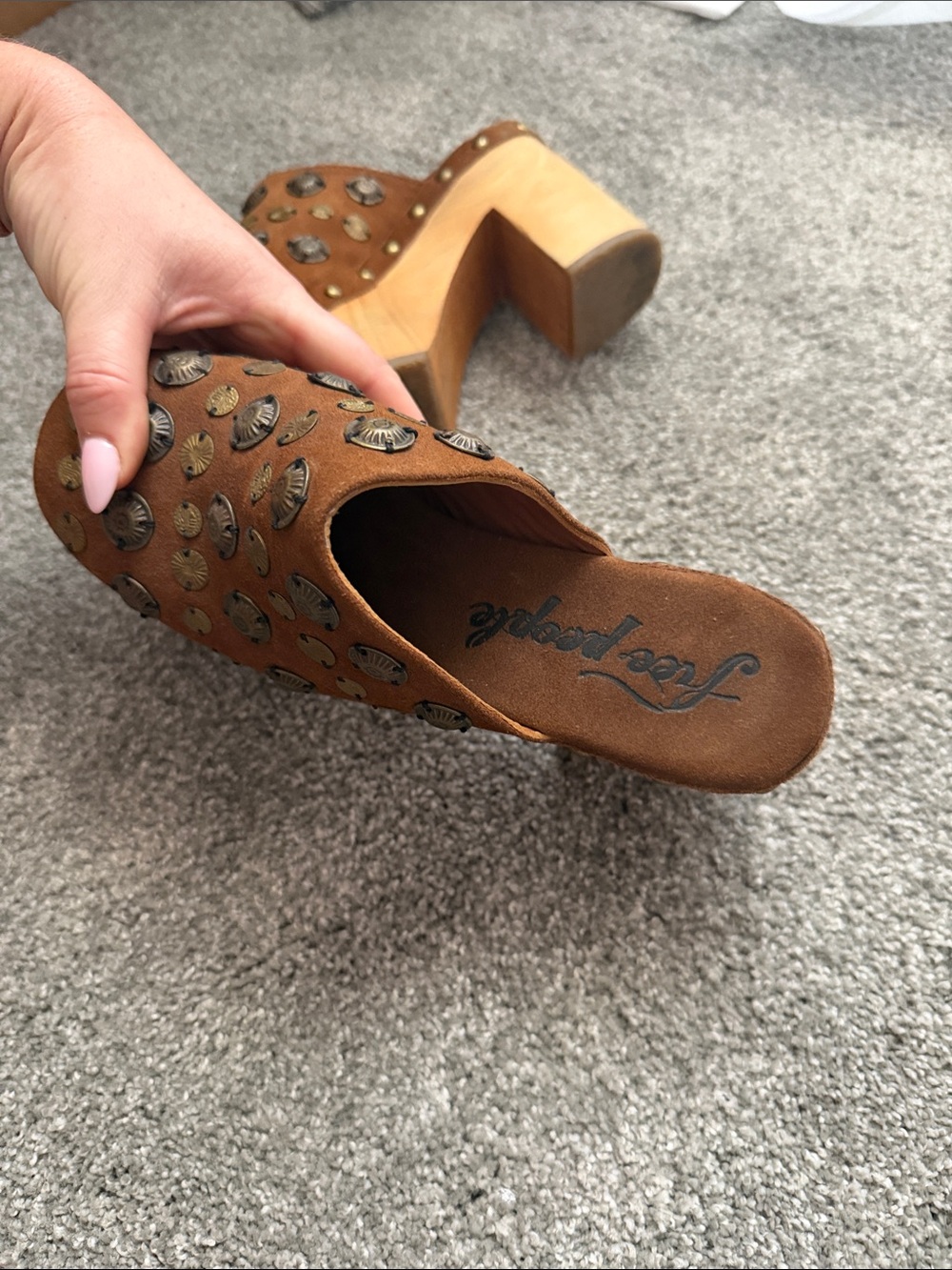 Free People Brown Studded Suede Platform Clogs - Picture 6 of 6